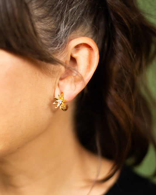 Wild Daisy Hoop Gold with Pink Corundum