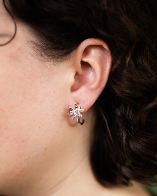 Wild Daisy Hoop Silver with Pink Corundum
